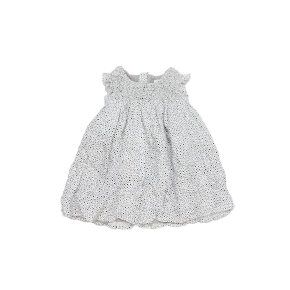 Chloe Girls Cotton Smocked Detail Spotted Dress Gray Size 3 Months